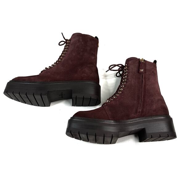 Sam Edelman Lovrin Platform Combat Boots Spiced Pecan Suede Women's 7M Zip New - Picture 5 of 11